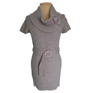 Mary Firenze Italy Gray Wool Blend Cowl Neck O-ring Belted Sweater Dress Small
